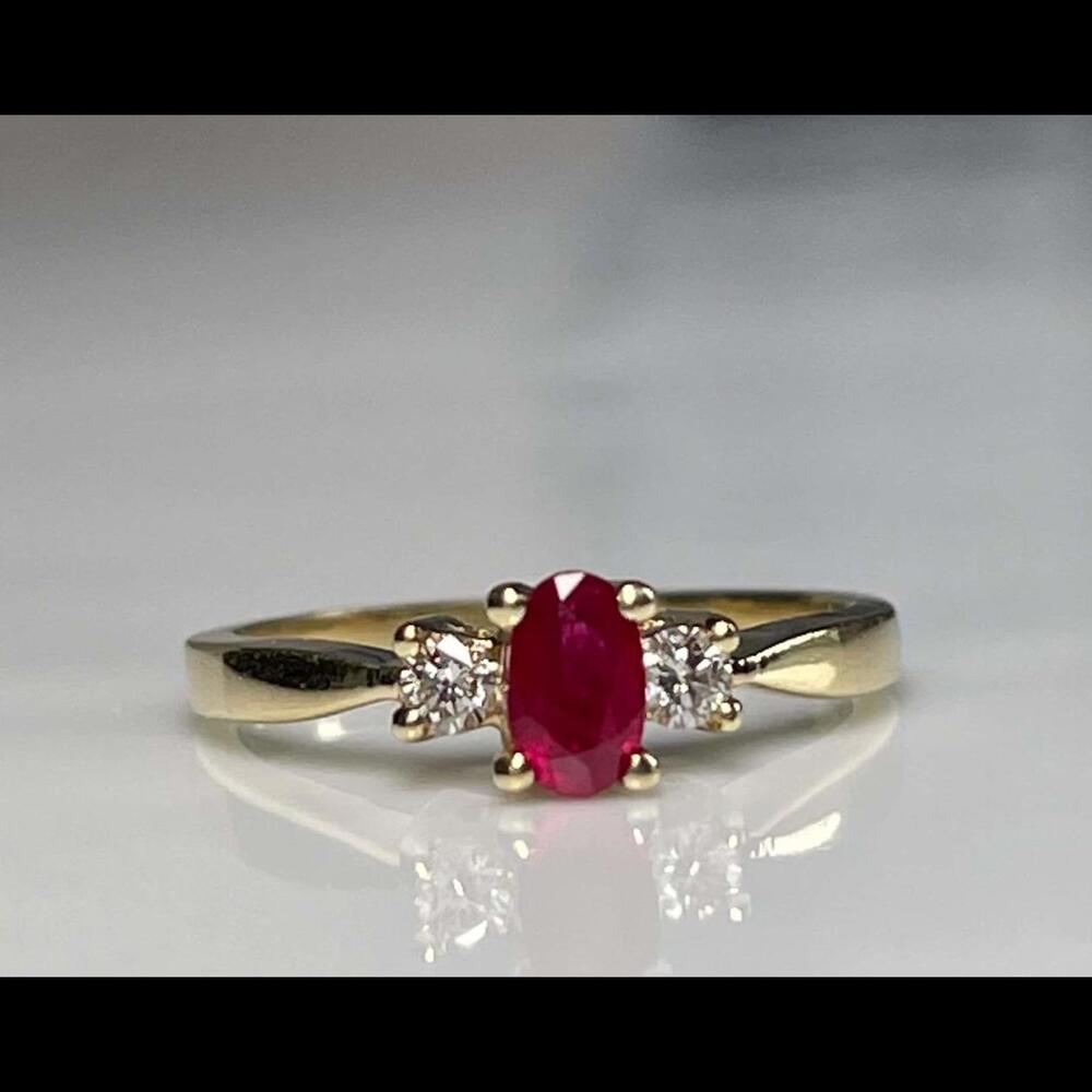 Ruby Ring 14k Ruby Engagement Ring Diamond Gold O… - image 2